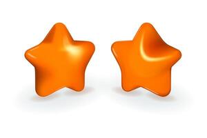 Two orange 3D star icons. Mobile, web, app or win symbols set. vector
