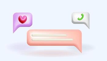 3d blue bubble speeches with heart and phone icon. Messenger dialogue. Chat conversation and call template. vector