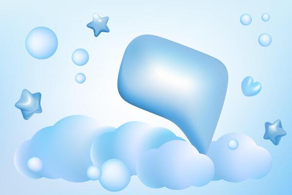 Its a boy invitation template. Cartoon 3d blue 3d bubble speech, clouds and stars. Gender party celebration greeting card.