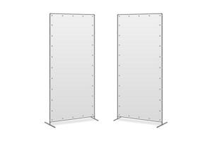 Double Banner Stand Wall on White Background. Vertical blank canvas promotion. Mockup template for advert. vector