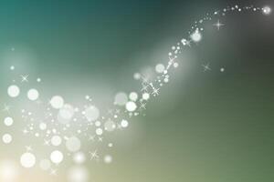 Flow glowing sparks in green background. Particles with glow effect. vector
