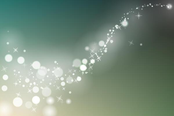 Flow glowing sparks in green background. Particles with glow effect.