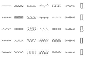 A set of sewing machine stitch icons. Black patterns. vector