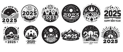 New Year 2025 icon set vector