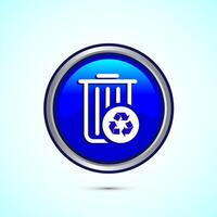 Recycling bin icon design illustration. Environment icon, trash bin sign, Blue Color Round Button Design vector