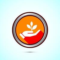 Plant icon design illustration, Sprout icon for apps and webs, Orange Shadow Button Design vector