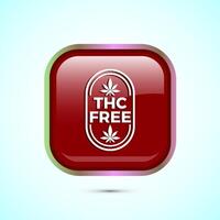 THC free icon design illustration, CBD hemp oil label, marijuana oil, Red Color Square Button Design vector