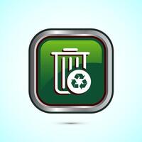 Recycling bin icon design illustration. Environment icon, trash bin sign, Green Color Square Button Design vector