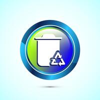 Recycling bin icon design illustration. Environment icon, trash bin sign, Glossy Round Button Design vector