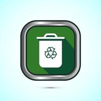 Recycling bin icon design illustration. Environment icon, trash bin sign, Green Shadow Button Design vector