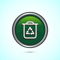 Recycling bin icon design illustration. Environment icon, trash bin sign, Green Color Round Button Design vector