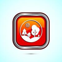 Nature icon design illustration, Outdoor icon, Ecology nature element, Orange Color Square Button Design vector
