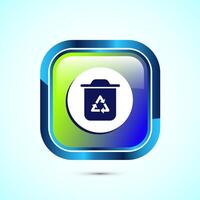 Recycling bin icon design illustration. Environment icon, trash bin sign, Glossy Square Button Design vector