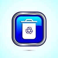 Recycling bin icon design illustration. Environment icon, trash bin sign, Blue Color Square Button Design vector