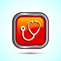 Stethoscope icon design illustration. Doctor stethoscope medical device icon, Orange Color Square Button Design vector