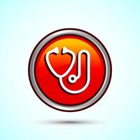 Stethoscope icon design illustration. Doctor stethoscope medical device icon, Orange Color Round Button Design vector