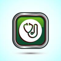 Stethoscope icon design illustration. Doctor stethoscope medical device icon, Green Color Square Button Design vector