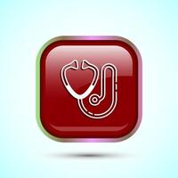 Stethoscope icon design illustration. Doctor stethoscope medical device icon, Red Color Square Button Design vector