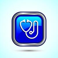Stethoscope icon design illustration. Doctor stethoscope medical device icon, Blue Color Square Button Design vector