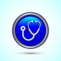 Stethoscope icon design illustration. Doctor stethoscope medical device icon, Blue Color Round Button Design vector