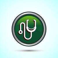 Stethoscope icon design illustration. Doctor stethoscope medical device icon, Green Color Round Button Design vector