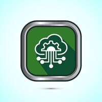 Cloud computing icon design illustration. Data storage and tech icon, Green Shadow Button Design vector