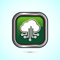 Cloud computing icon design illustration. Data storage and tech icon, Green Color Square Button Design vector