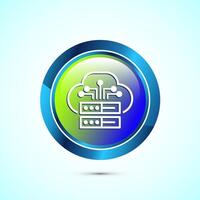 Cloud computing icon design illustration. Data storage and tech icon, Glossy Round Button Design vector