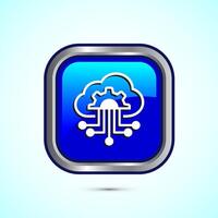 Cloud computing icon design illustration. Data storage and tech icon, Blue Color Square Button Design vector