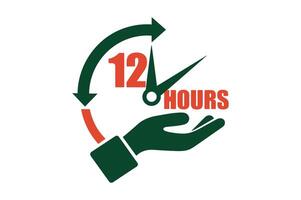 Customer Service 12 Hours Symbol with Clock and Hand Graphic vector