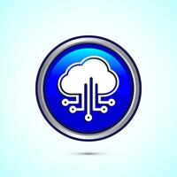 Cloud computing icon design illustration. Data storage and tech icon, Blue Color Round Button Design vector