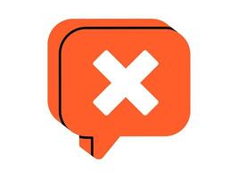 Hand drawn cute cartoon illustration of rejection sign. Flat wrong choice message in doodle. Negative reaction. Social media icon or sticker. Speech bubble with cross. Access denied. Isolated. vector