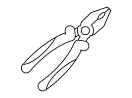 Hand drawn cute outline illustration of linesman pliers instrument. Flat repair tool in line art doodle style. Support service hardware icon. Settings or fix problem. Find solution. Isolated. vector