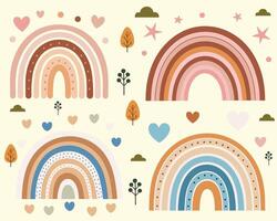 Rainbows modern soft color hand-drawn set vector