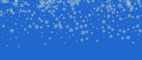 Winter background with falling snow and snowflake pattern. Blue sky holiday scene with ice texture and white flakes. Simple frozen banner design. vector