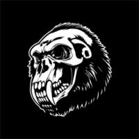 Black and white angry gorilla skull illustration in black background, good for any application design vector
