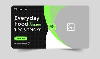 Daily body food recipe techniques thumbnail banner design, cook food plan tips and tricks thumbnail cover banner design, customizable eps 10 file format vector