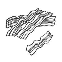 Bacon slices set. Hand drawn sketch style crispy food meat portion of pork from butcher. Fresh traditional breakfast product. illustrations isolated on white background. vector