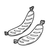 Sausage. Fried sausage with cuts. Sketch. illustration. Juicy barbecue sausage. Coloring book for children. Outline on isolated background. Doodle style. Idea for web design. vector