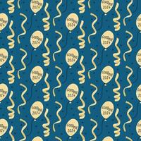 Goodbye 2024 seamless pattern with balloons, streamers, and confetti in a festive arrangement on teal background vector