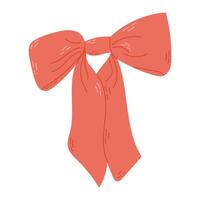 Red hand drawn ribbon tied in bow isolated on white background. Flat illustrations for sticker or decorations vector