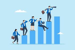 Flat illustration of business team collaborate to improve bar graph development growth vector