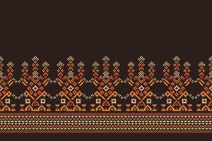 Brown color background cross stitch motif pixel brown color fabric pattern for decor ethnic wallpaper. vector