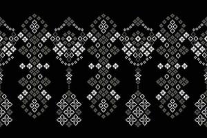 Ethnic pattern with geometric design cross stitch black color background fabric pattern. vector