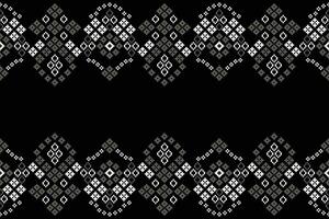 Geometric design with cross stitch black color background fabric pattern ethnic pattern pixel . vector
