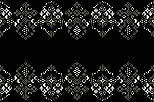 Geometric design with cross stitch black color background fabric pattern ethnic pattern pixel .