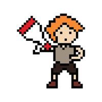Megaphone and man male boy and shout announce declare pixel art 8 bit design cartoon. vector