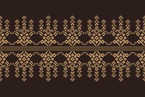 Pixel art Cross stitch design motif pattern fabric pattern wallpaper with brown color background for decoration. vector