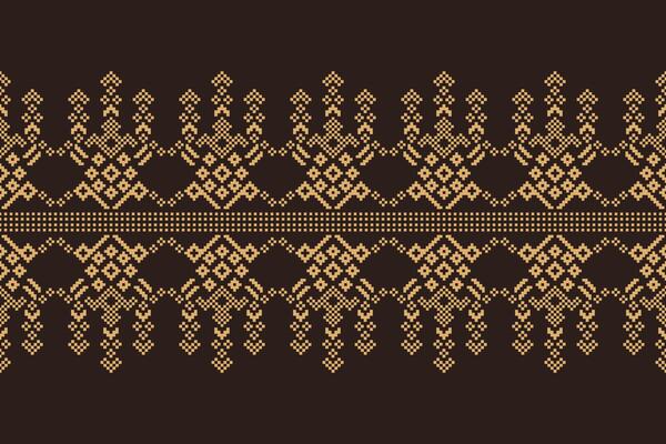 Pixel art Cross stitch design motif pattern fabric pattern wallpaper with brown color background for decoration.