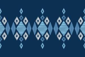 Ikat pattern geomatry design ethnic motif pattern blue color background wallpaper. vector